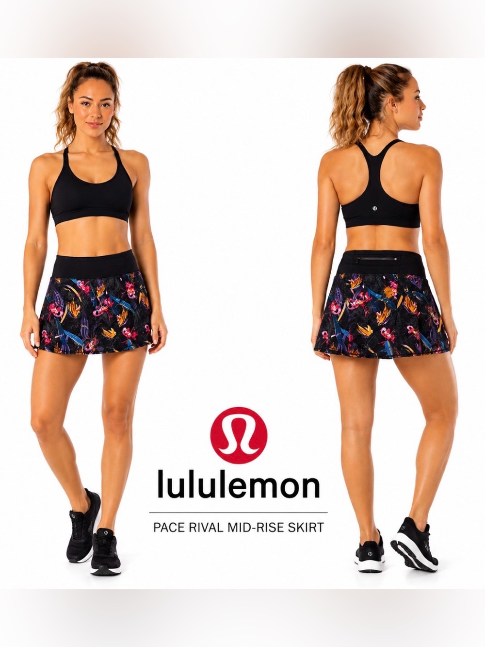 Lululemon Pace Rival Mid-Rise Long Skirt Veiled Floral Black Multi Size 8 Golf